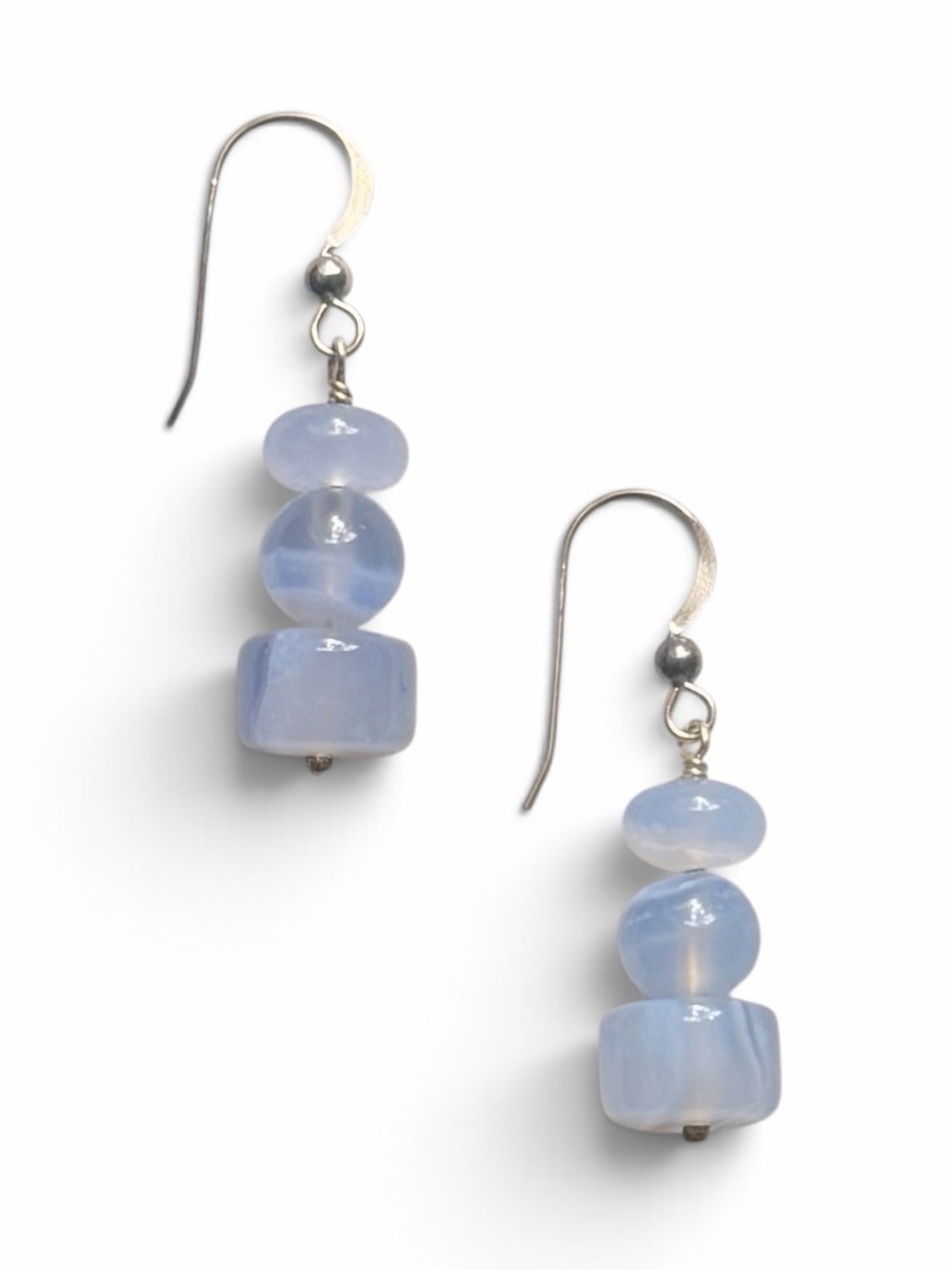 Jay King DTR 925 Sterling Silver Blue Chalcedony Stacked Bead Drop Earrings